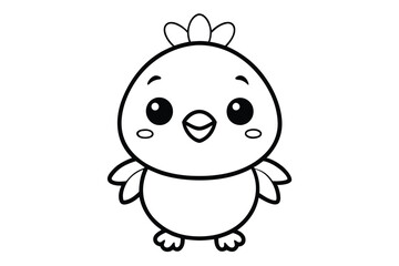 Cute baby chicken line art vector illustration