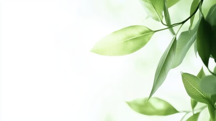 Fototapeta premium Green Leaf Branch on a White Background Nature Closeup Fresh Spring