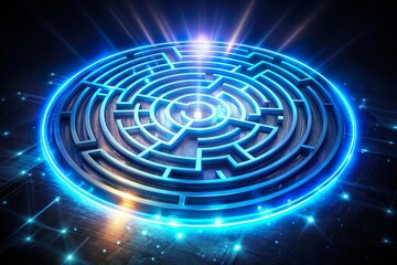 Obraz premium Glowing futuristic holograph maze. Technology puzzle