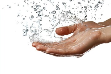 Fototapeta premium Hands cupping water droplets, symbolizing purity and refreshment.