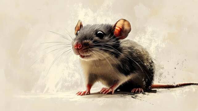 Stylized, a mouse or rat illustrated with distinctive color contrasts and artistic lines, presenting a contemporary design that stands out visually.