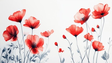 Vibrant Watercolor Floral Art Featuring Elegant Red Poppies on a Soft Background