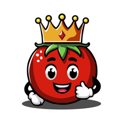 a red pom pom is wearing a crown with the word  happy  on it.