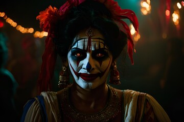 Creepy Clown, Sinister, Abandoned Carnival, Glowing Eyes, Scary, Halloween.