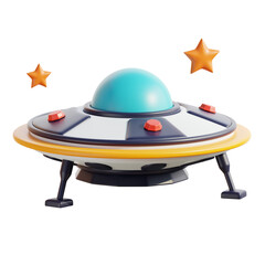 3D Cartoon UFO and Stars in Space