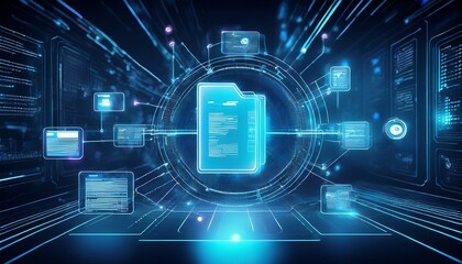 Futuristic Workflow Automation Concept with AI in Digital Document Management