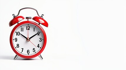 A vibrant red alarm clock displaying the time, symbolizing punctuality, time management, and daily routines.