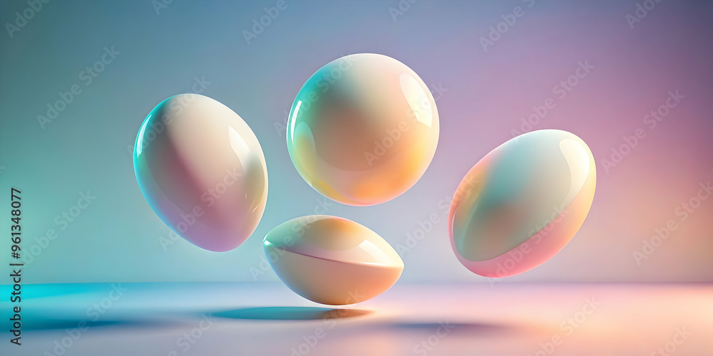 Poster glowing orbs in harmony: four luminous ovals float in a vibrant, gradient space, their smooth surfac