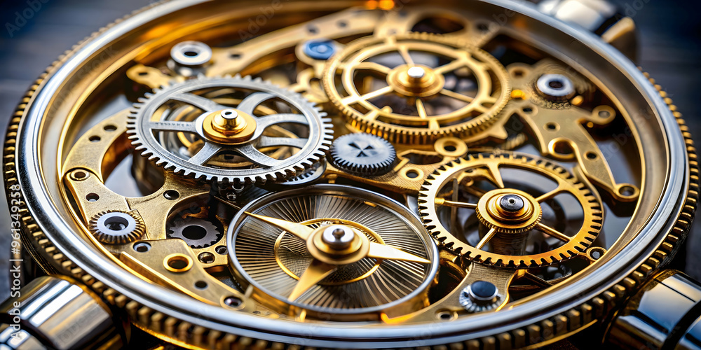 Poster time's intricate dance: a mesmerizing close-up of a mechanical watch's intricate gears, showcasing t