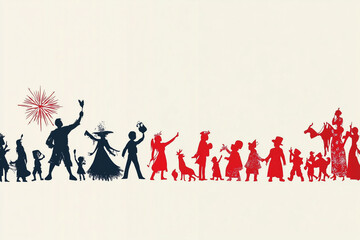 Silhouetted crowd celebrating with fireworks and sparklers Christmas, New Year