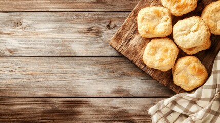 Fototapeta premium Freshly Baked Biscuits on Wooden Cutting Board with Copy Space