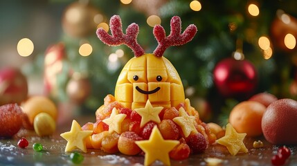 Fototapeta premium Christmas Fruit Reindeer Decoration Festive Food Holiday Table