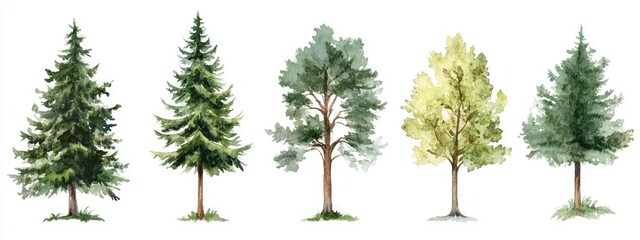 Explore the Beauty of Diverse Trees in Stunning Watercolor Art