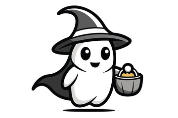 Halloween ghost holding a basket illustration