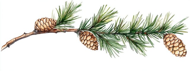 Fototapeta premium Elegant Watercolor Illustration of a Pine Cone and Evergreen Branch