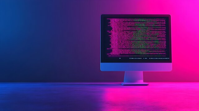 Vibrant Pop Art Computer Booting Up with Scrolling Code Display