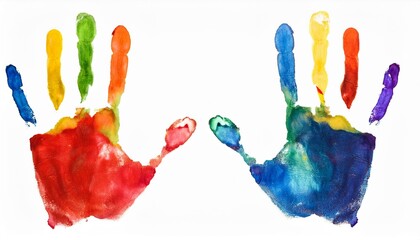 Vibrant Watercolor Hand Prints: Isolated on White Background