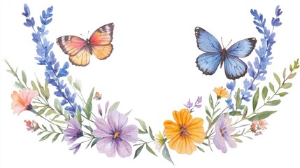 Charming Watercolor Floral Arrangement with Butterflies for Nature Enthusiasts