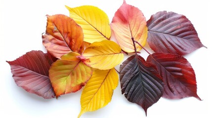 Fototapeta premium Bunch of different colored leaves on a white background
