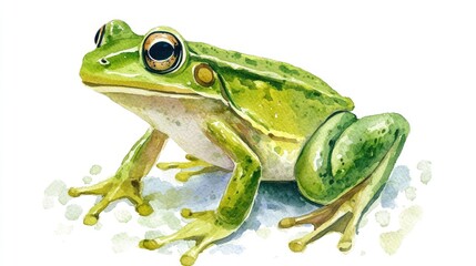 Obraz premium Vibrant Watercolor Illustration of a Green Frog Evoking Nature's Beauty