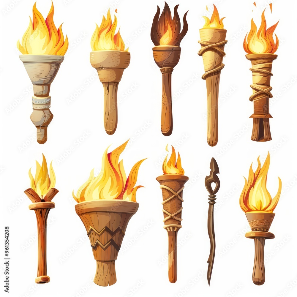 Aufkleber set of different torch with fire on white background