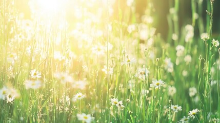 Sunny Meadow with Blooming Daisies