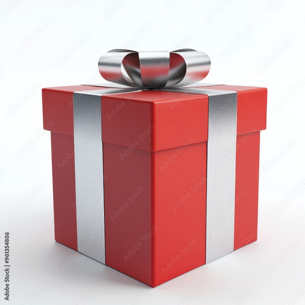Poster gift box or present box with red ribbon bow isolated on white background 3d rendering