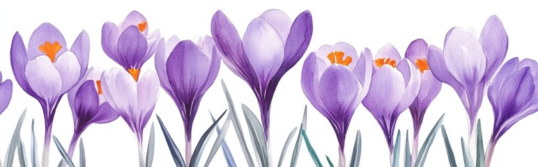 Stunning Watercolor Illustration of Purple Crocus Flowers in Bloom