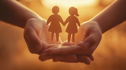 Hands Gently Holding Paper Family Cutout Symbolizing Care, Foster Support, and Family Well-Being