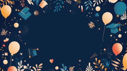 Graduation Celebration Background   Blue and Orange  Decorative Flat Lay