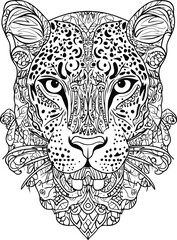 Wild feline head vector tattoo art illustration