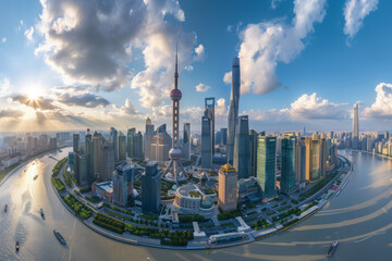 Aerial View of Skyscrapers in an Urban Cityscape