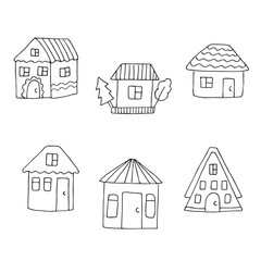 Gingerbread house set, vector illustration hand drawn doodles