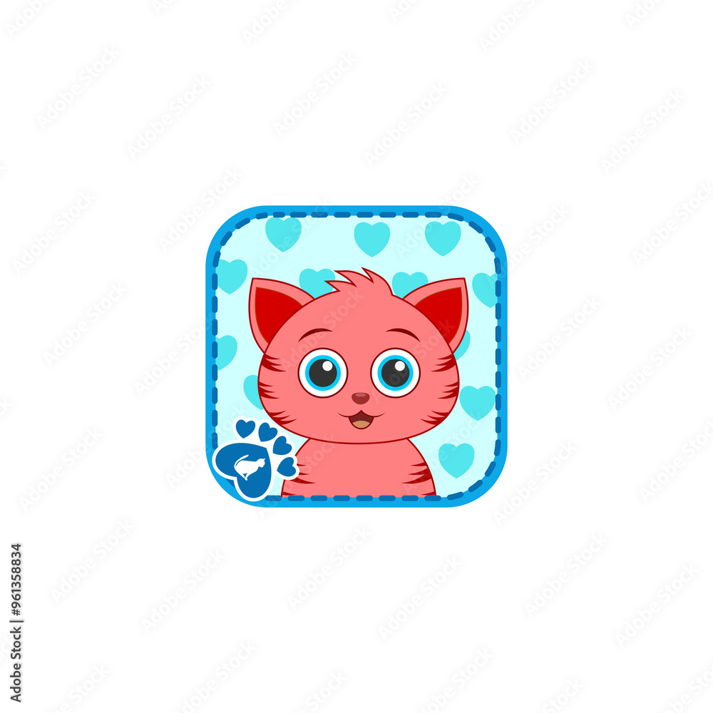 Poster cat app icon with cute cat face isolated on transparent background