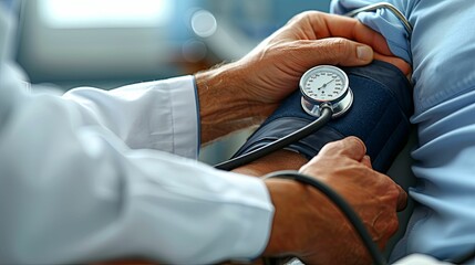 Doctor taking a patient's blood pressure with a sphygmomanometer