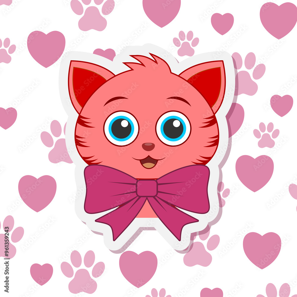 Poster cat app icon with cute cat face isolated on transparent background