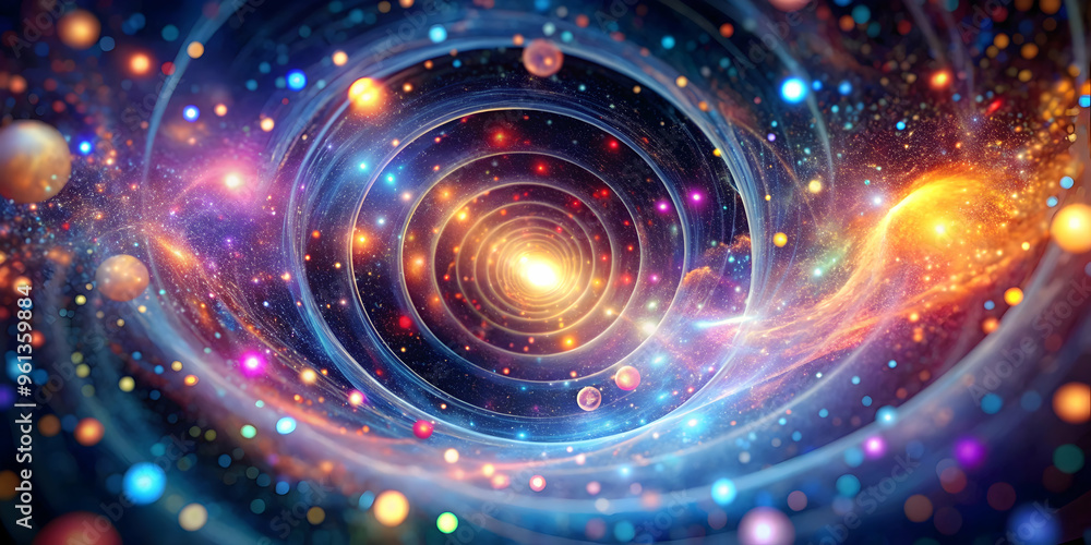 Poster cosmic vortex: a mesmerizing abstract artwork depicting a swirling vortex of light and color, evokin