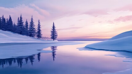 Obraz premium Enchanting Frozen Lake with Mirror-Like Clarity Reflecting Cloudless Sky and Pristine Snowfields