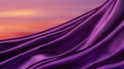 Fototapeta premium Purple Satin Fabric Draped Against a Sunset Background