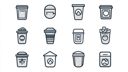 A collection of trash can icons in simple outline style.