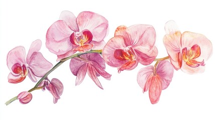 Naklejka premium Stunning Watercolor Pink Orchids: A Botanical Delight for Home Decor