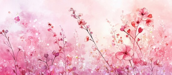 Enchanting Floral Watercolor: A Vibrant Display of Pink Blossoms and Delicate Petals