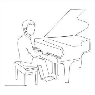 pianist playing piano line art clip art preview