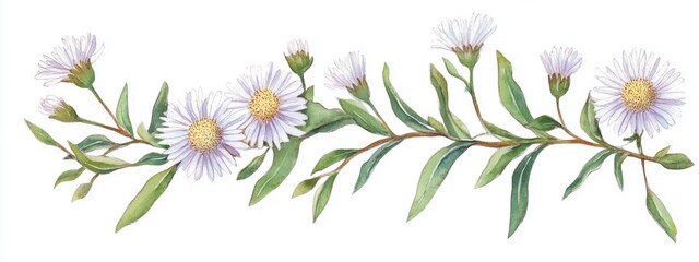 Beautiful Watercolor Illustration of Daisy Flowers on a Natural Greenery Background
