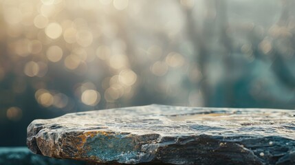 Vintage filtered stone tabletop with blurred bokeh background perfect for product display or montage.