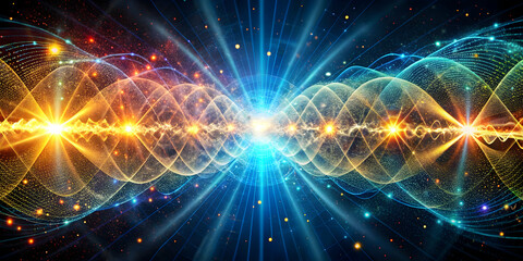 Naklejka premium Cosmic Dance of Energy: Abstract digital art depicting a mesmerizing interplay of light and color, capturing the essence of cosmic energy and the interconnectedness of all things. 