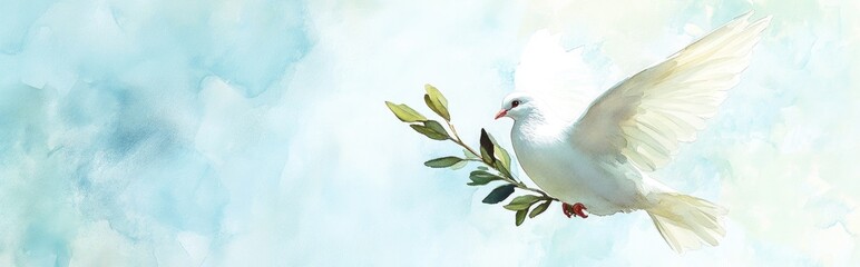 Obraz premium Elegant Watercolor Illustration of a Dove with Olive Branch Symbolizing Peace