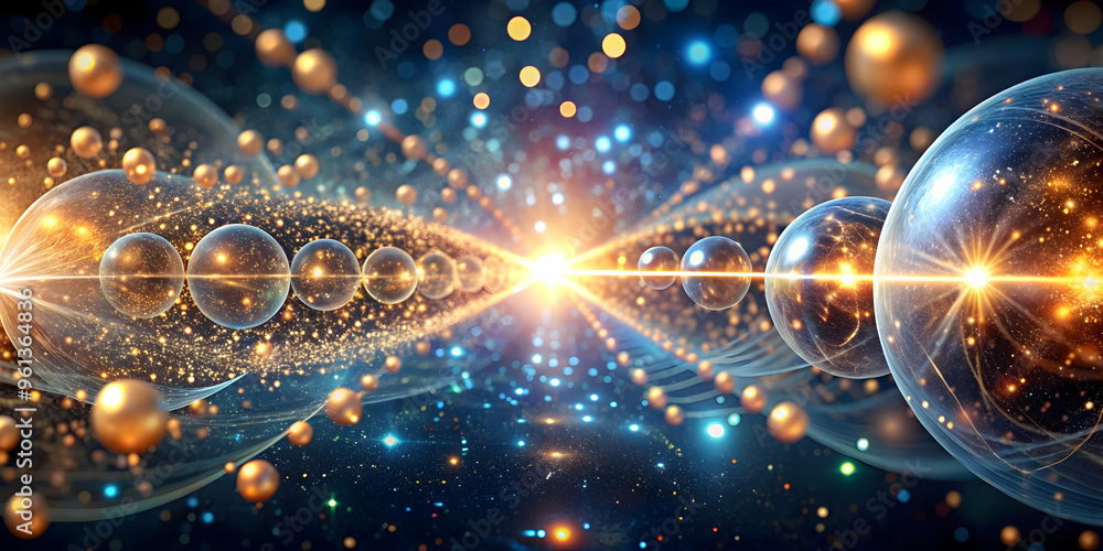 Leinwandbilder cosmic convergence: a mesmerizing abstract background featuring an array of glowing orbs and etherea