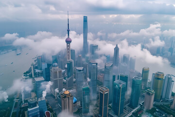 Aerial View of Skyscrapers in an Urban Cityscape