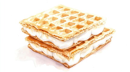 Fototapeta premium Delicious Cream-Filled Waffles: A Perfect Sweet Treat for Any Occasion